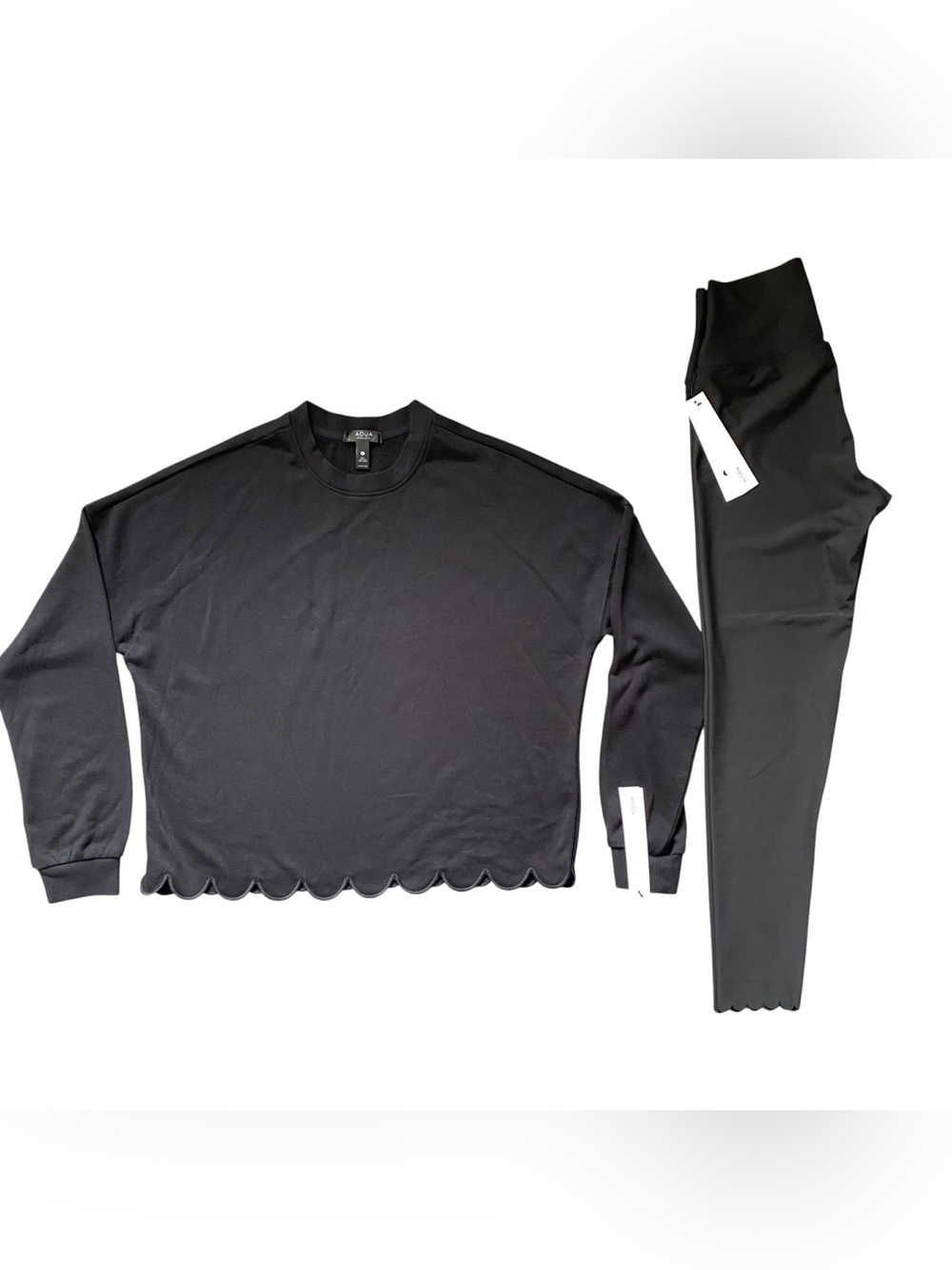 Aqua Athletic Scalloped Sweatshirt & Leggings Black Size Small NWT Activewear